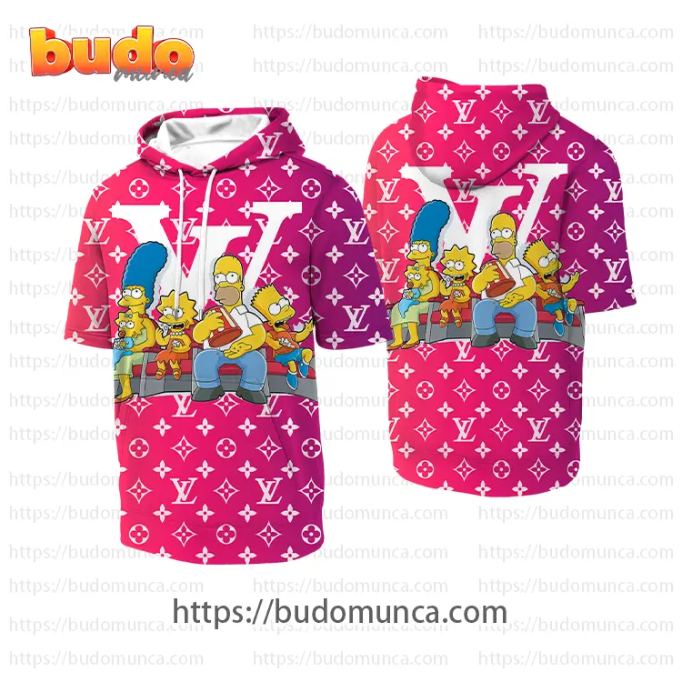 Louis vuitton and the simpsons movie wathching tv hooded short sleeve t-shirt gift uninque for kid man women